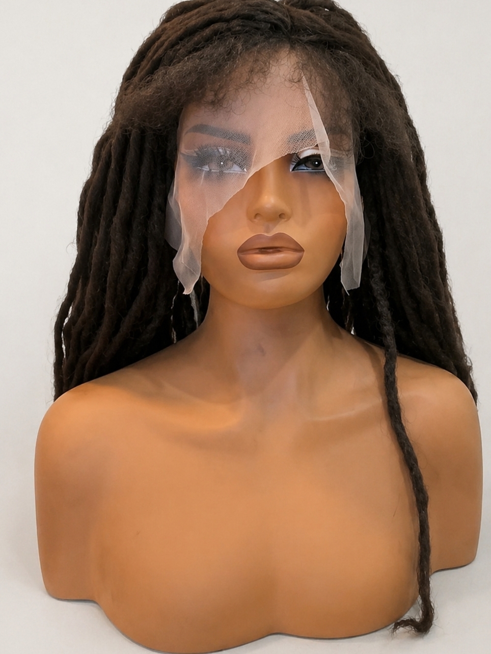 Dark Brown Faux Locs Lace Front Wig - Natural Dark Brown